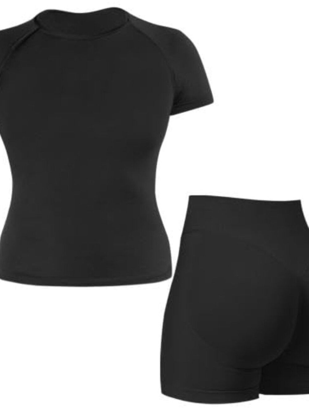 Women's 2 Piece Seamless Workout Set Short Sleeve Tank Top & Scrunch Shorts